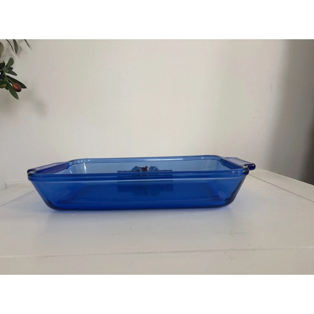 Vintage 80's Anchor Hocking Cobalt Blue Glass Baking Dish Birdhouse 2qt 8x11.5in